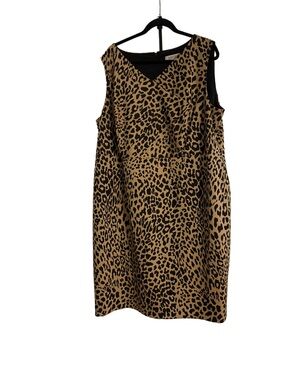 Sleeveless Leopard Print Shift Dress - Tan/Black